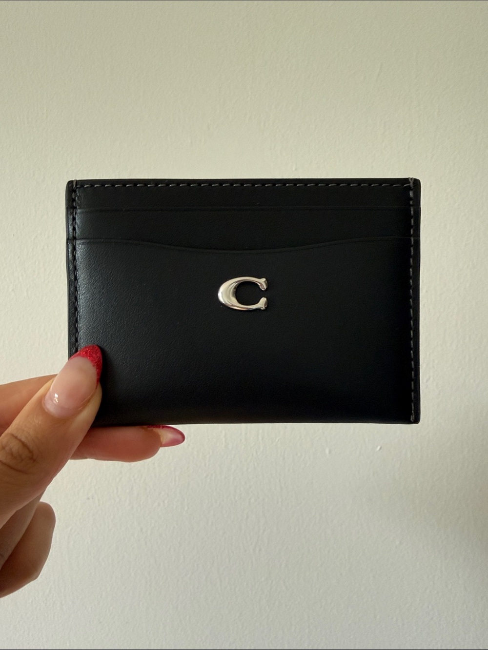 NWT Coach Black Leather Card Holder with Silver 'C' Emblem
